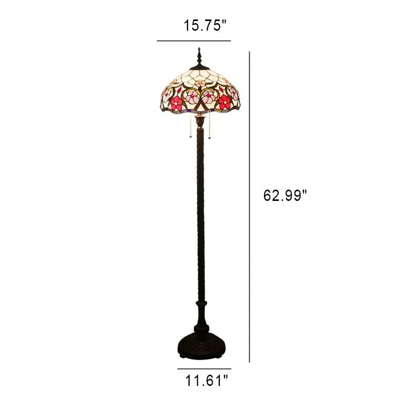 European Tiffany Flower Stained Glass Dome 2- Light Standing Floor Lamp