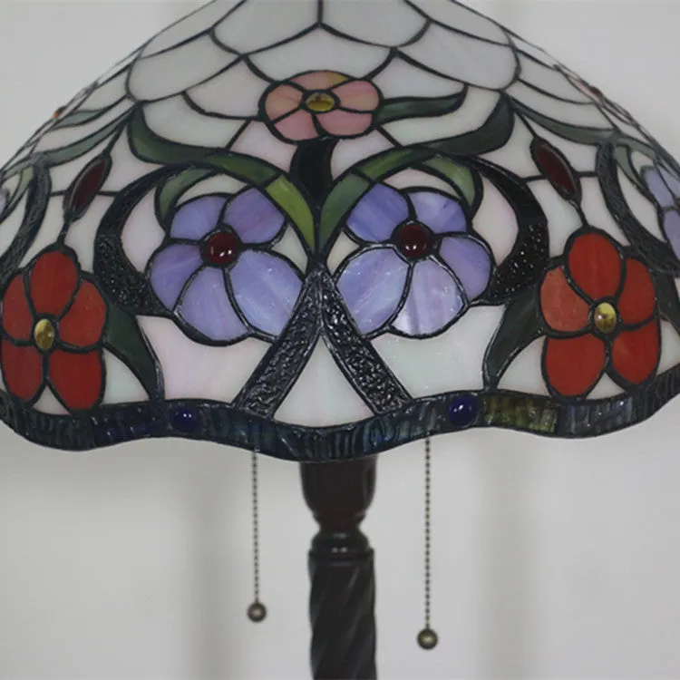 European Tiffany Flower Stained Glass Dome 2- Light Standing Floor Lamp