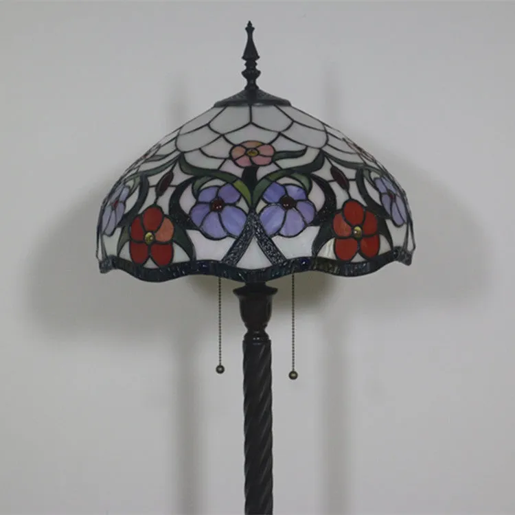 European Tiffany Flower Stained Glass Dome 2- Light Standing Floor Lamp