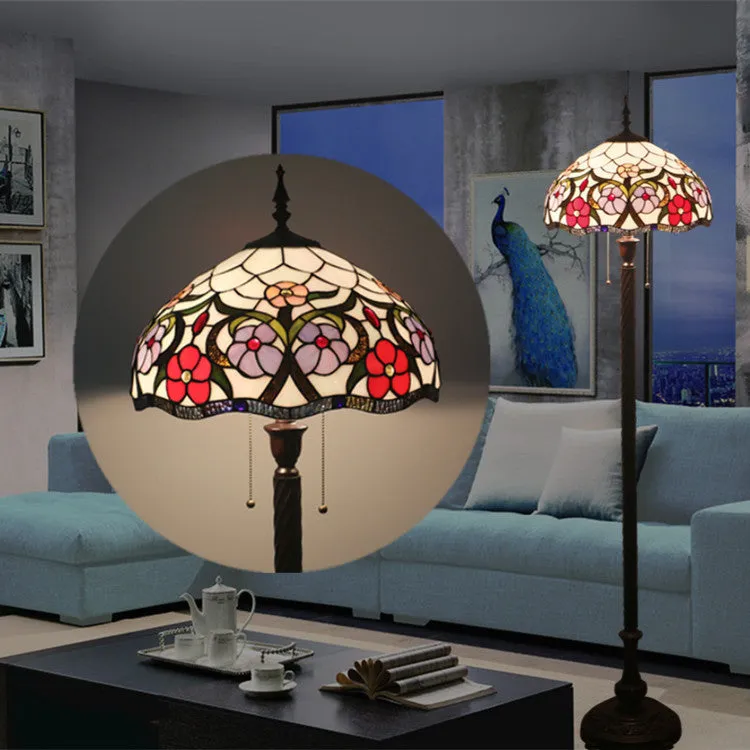 European Tiffany Flower Stained Glass Dome 2- Light Standing Floor Lamp