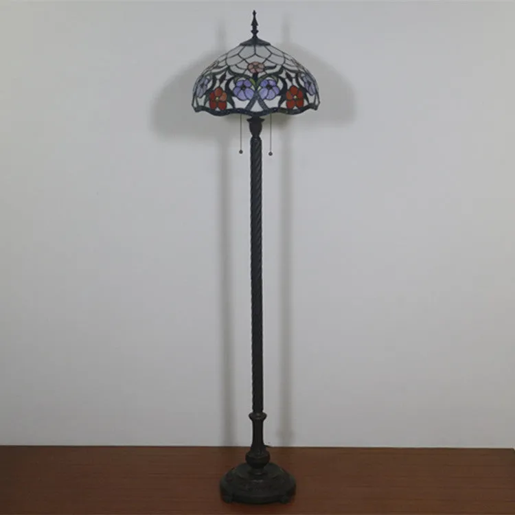 European Tiffany Flower Stained Glass Dome 2- Light Standing Floor Lamp