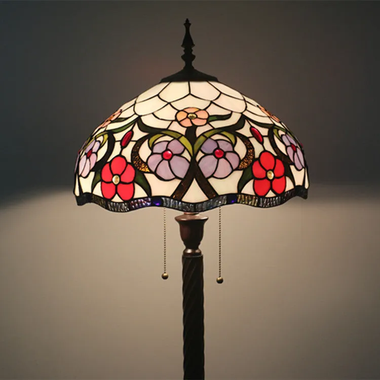 European Tiffany Flower Stained Glass Dome 2- Light Standing Floor Lamp