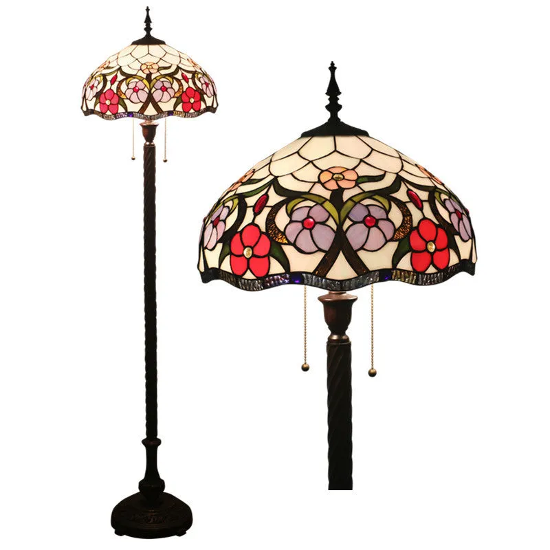 European Tiffany Flower Stained Glass Dome 2- Light Standing Floor Lamp