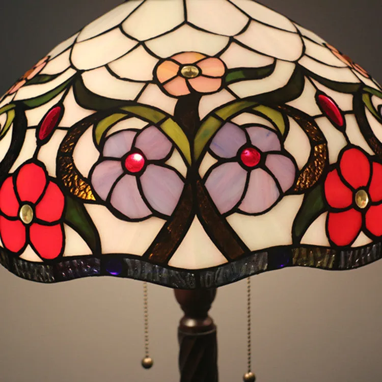 European Tiffany Flower Stained Glass Dome 2- Light Standing Floor Lamp