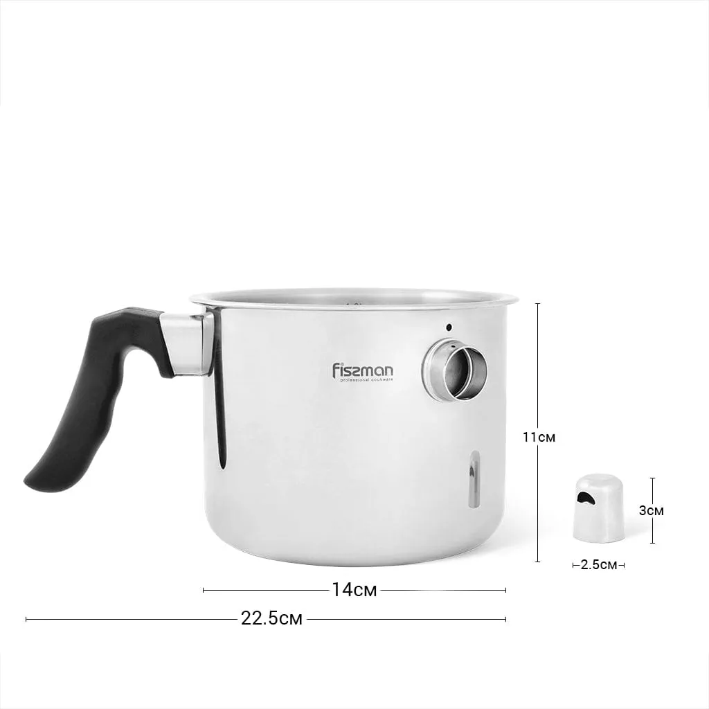 Fissman Whistling Double Wall Saucepan 11x14cm/1.1LTR Silver/Black