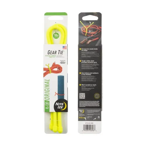 Gear Tie Reusable Rubber Twist Tie 2 Pk - Neon Yellow 18 In