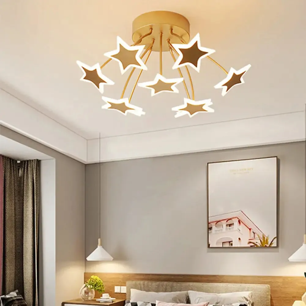 Gold Acrylic Starry LED Semi-Flush Mount Ceiling Light for Amusement Park Romance