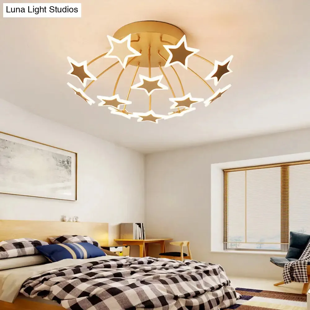 Gold Acrylic Starry LED Semi-Flush Mount Ceiling Light for Amusement Park Romance