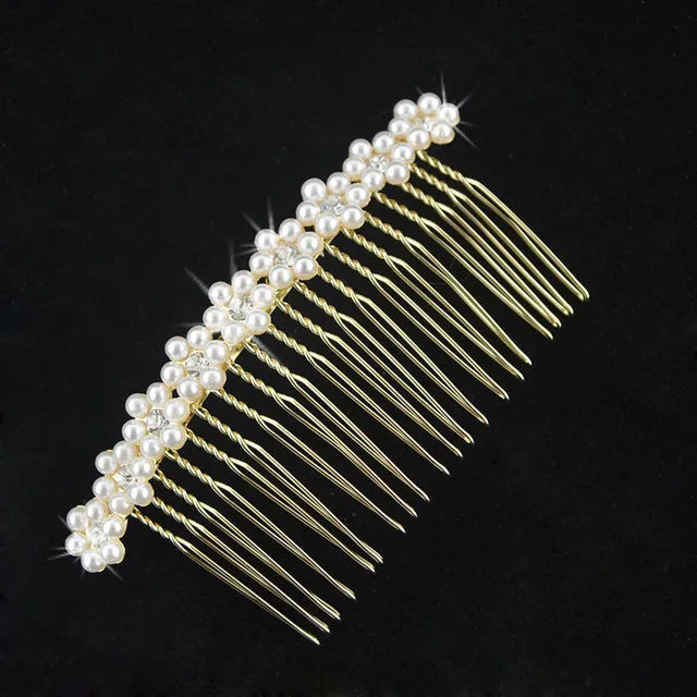 Gold Silver Color Hair Combs Bridal Pearl Crystal Bridesmaid  Wedding