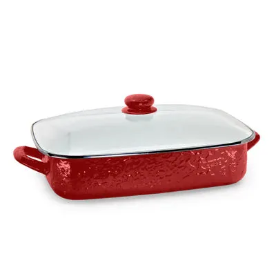 Golden Rabbit Enamelware GRE RR15 Solid Red Roasting Pan