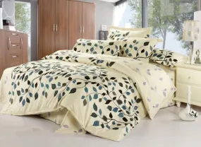 Graceful Leaves 100% Cotton Drill Luxury 4-Piece Light Beige Bedding Sets