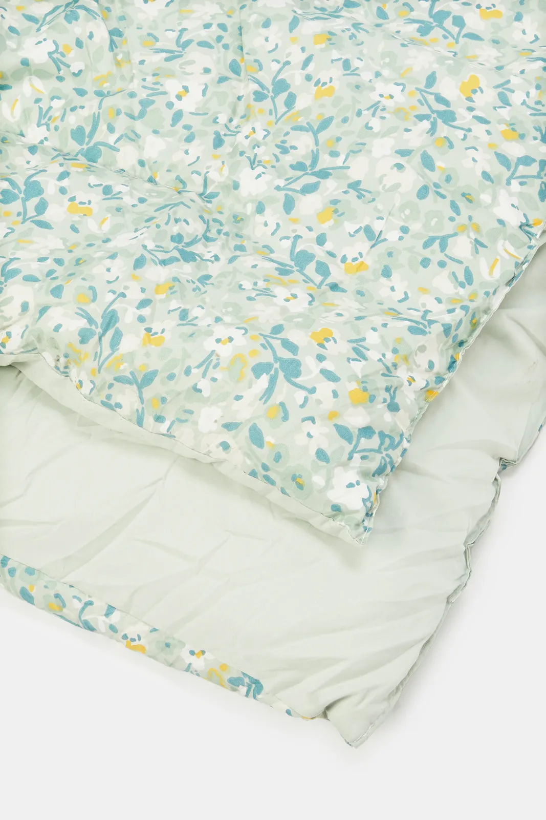 Green Floral Printed Comforter 4 Piece Set (Double Size)