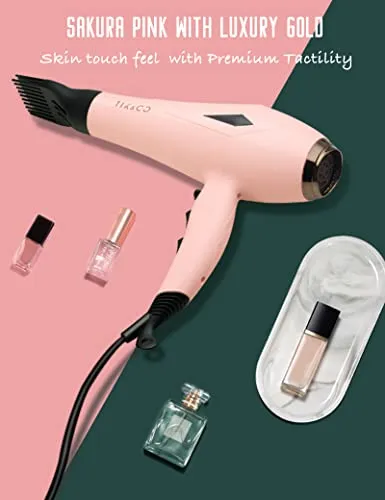 Hair Dryer Blow Dryer with Diffuser Brush Comb Attachments Powerful AC Motor for 3c Thick Hair Curly Women Professional Salon Best Hair Dryer(Pink)