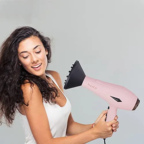 Hair Dryer Blow Dryer with Diffuser Brush Comb Attachments Powerful AC Motor for 3c Thick Hair Curly Women Professional Salon Best Hair Dryer(Pink)