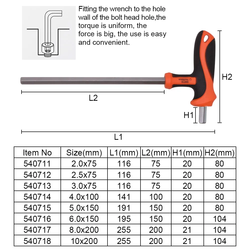 Harden Professional Hand Tool T-HANDLE Hand Tool Hex Key Wrench Set 2.5X75mm