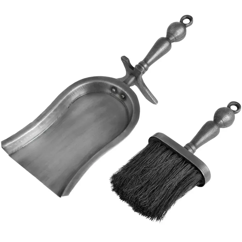 Hearth tidy set in antique pewter effect finish