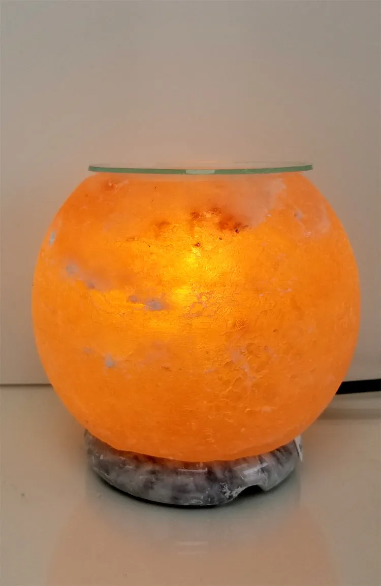 Himalayan Salt Lamp ~ Carved 6" Sphere Aromas Diffuser Lamp with Marble Base