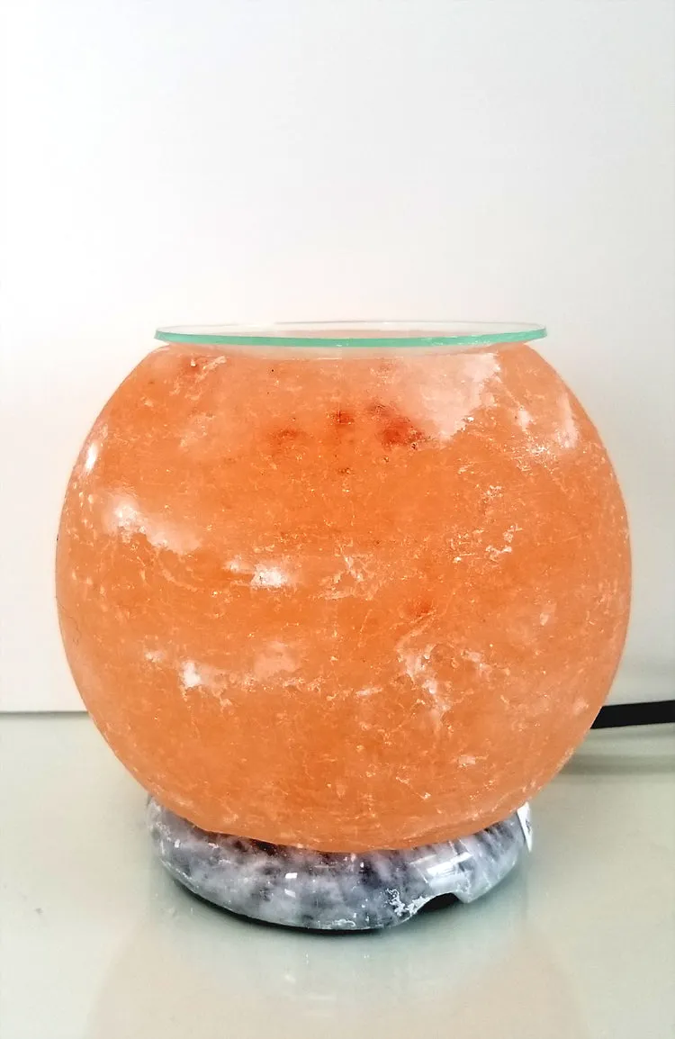 Himalayan Salt Lamp ~ Carved 6" Sphere Aromas Diffuser Lamp with Marble Base