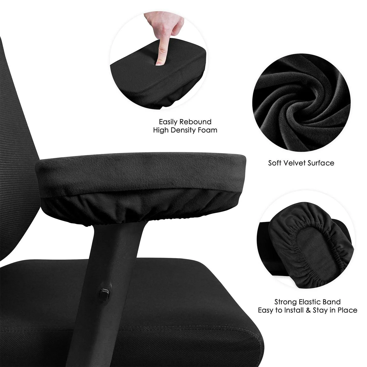 HOKIPO Chair Arm Rest Cushion Pad for Office Chair Comfy Armrest Covers, Black