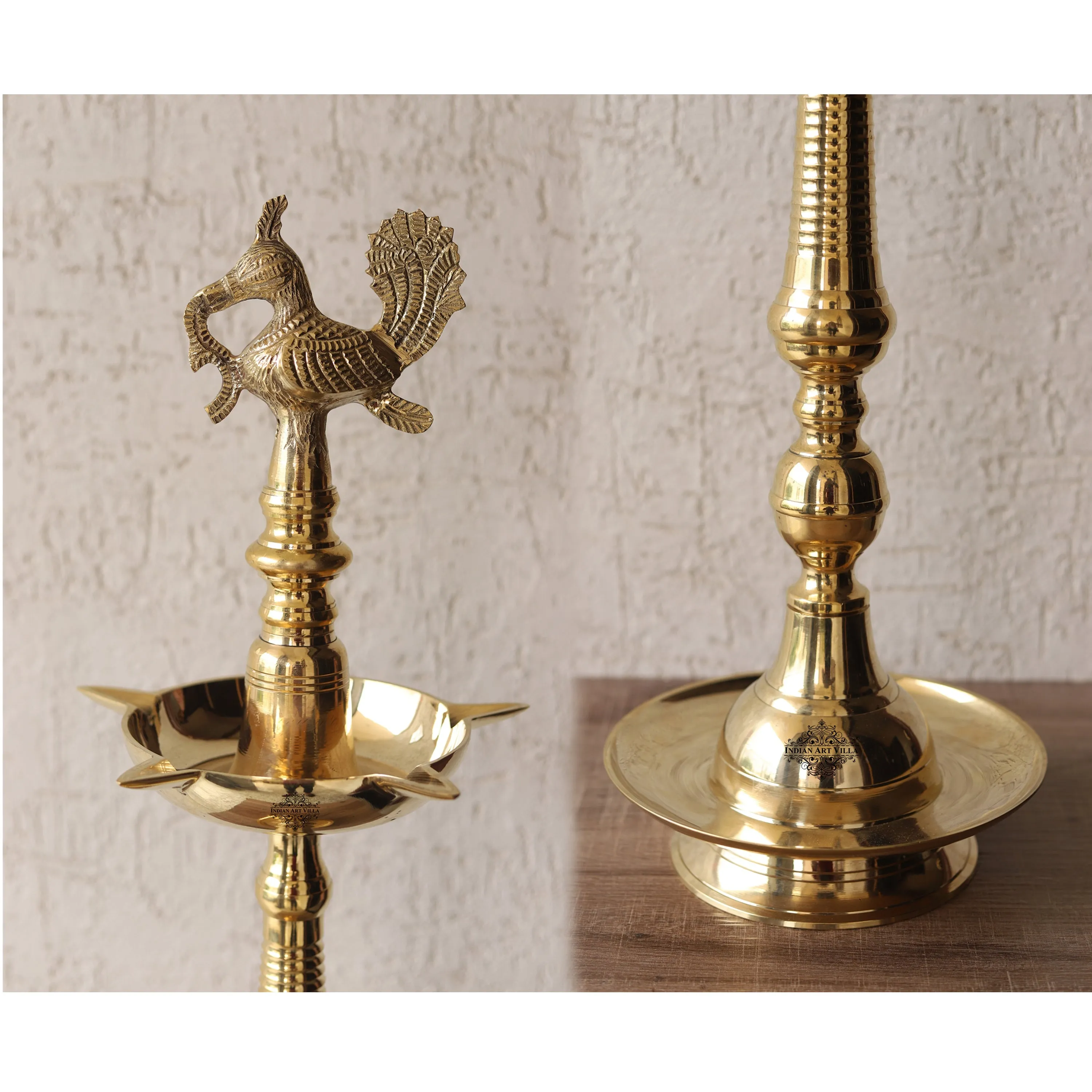 Indian Art Villa Pure Brass Stand/Pillar Diya/Deepak/Lamp/Lantern With Bird Design, Pooja, Home Decor & Diwali Gift Item