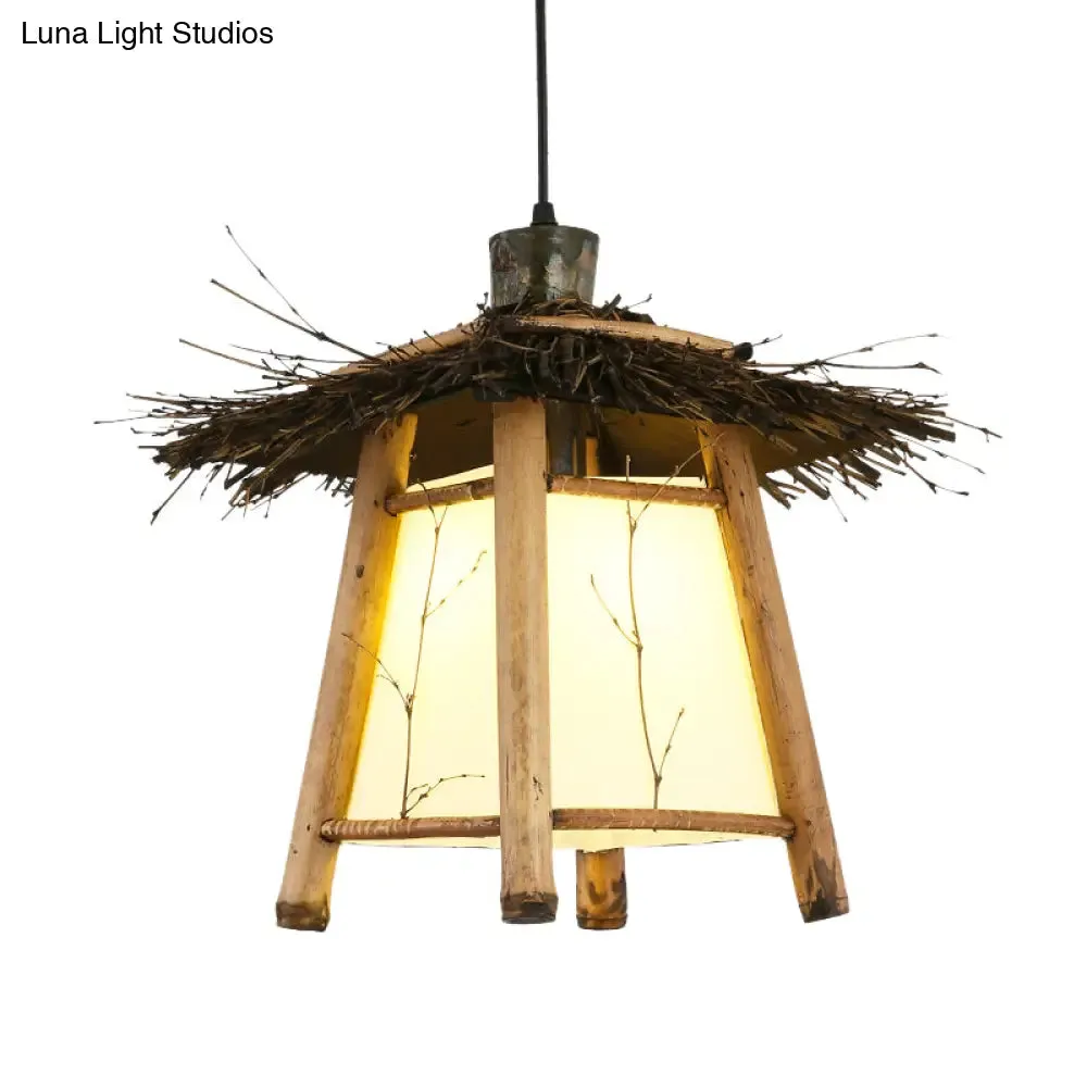 Japanese Wood Tapered Pendant Light - Restaurant Suspended Lighting Fixture - Beige