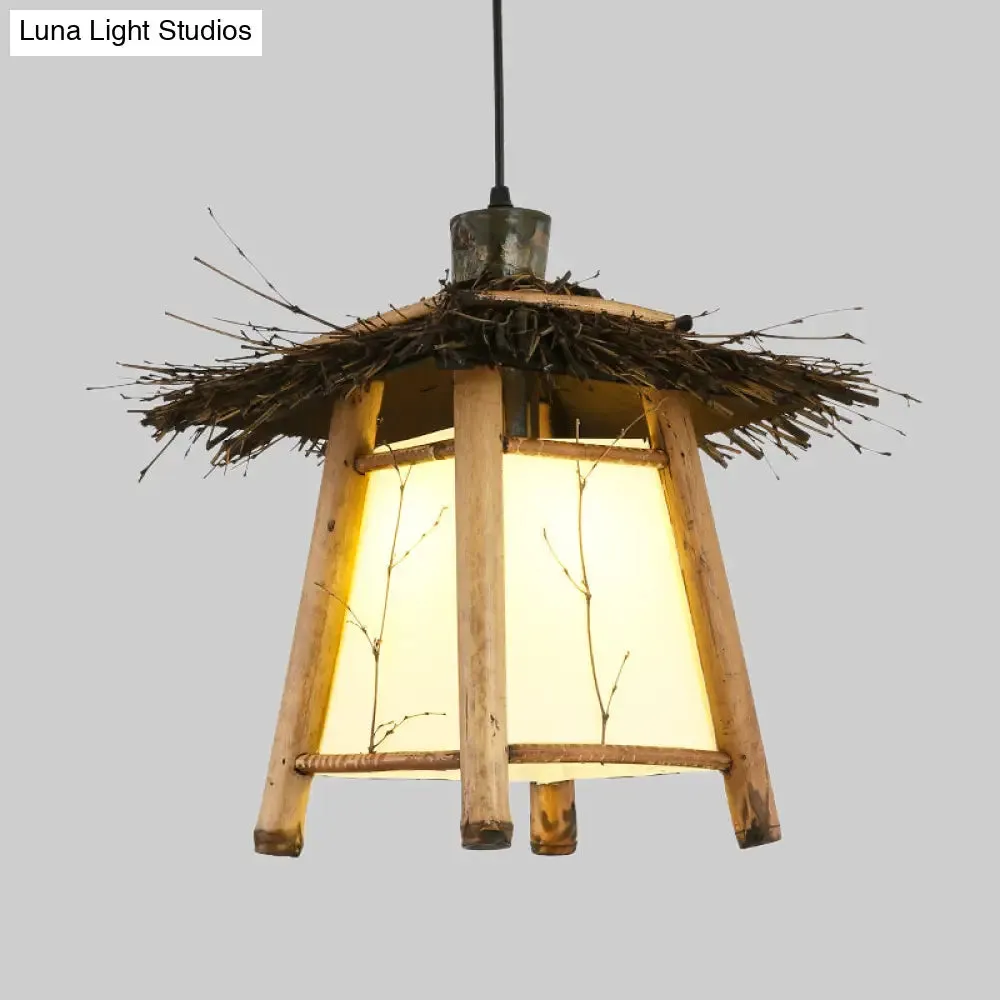 Japanese Wood Tapered Pendant Light - Restaurant Suspended Lighting Fixture - Beige