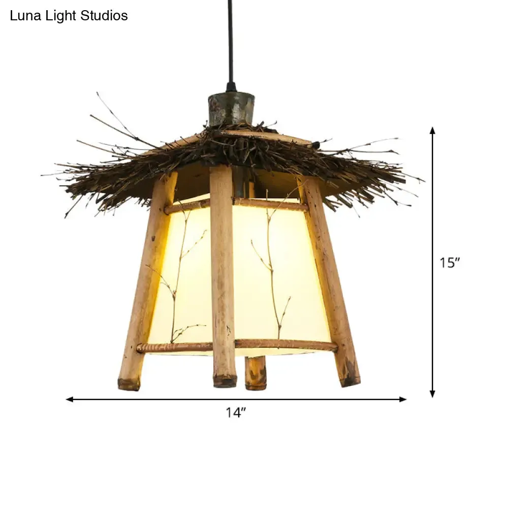 Japanese Wood Tapered Pendant Light - Restaurant Suspended Lighting Fixture - Beige