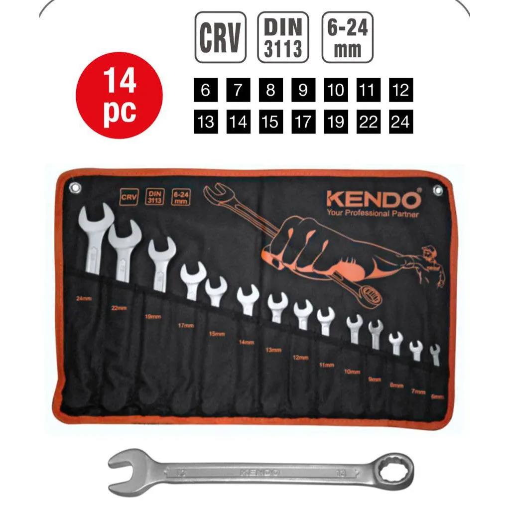 KENDO 14 Pcs CRV Combination Wrench Set 6mm - 24mm [15246]