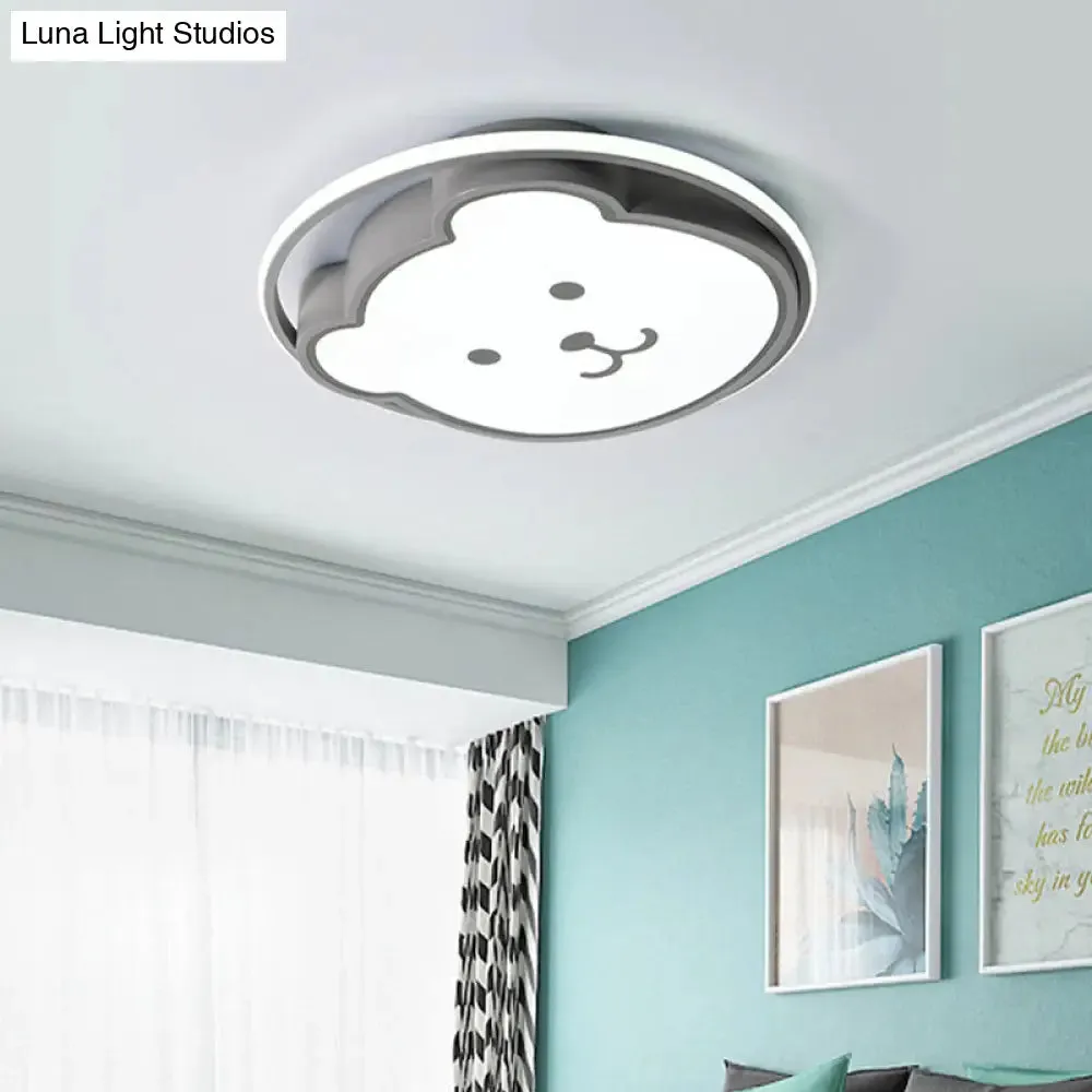 Kids Bedroom Bear Cartoon Acrylic LED Gray/Black Ceiling Fixture – Flush Mount Lighting