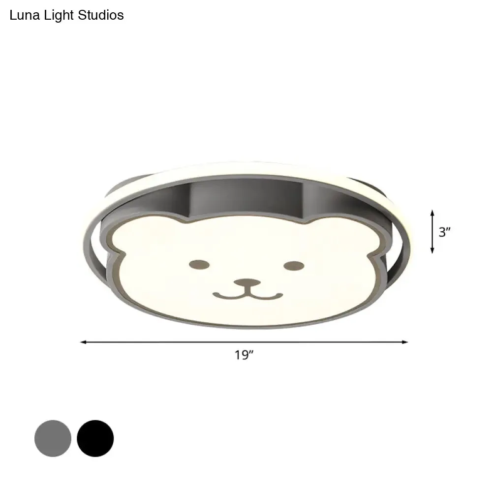 Kids Bedroom Bear Cartoon Acrylic LED Gray/Black Ceiling Fixture – Flush Mount Lighting