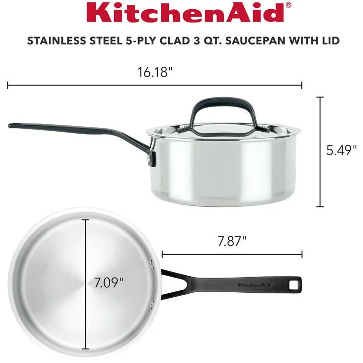 Kitchen Aid 5-ply Clad Stainless Steel Saucepan w/ Lid, 3Qt.