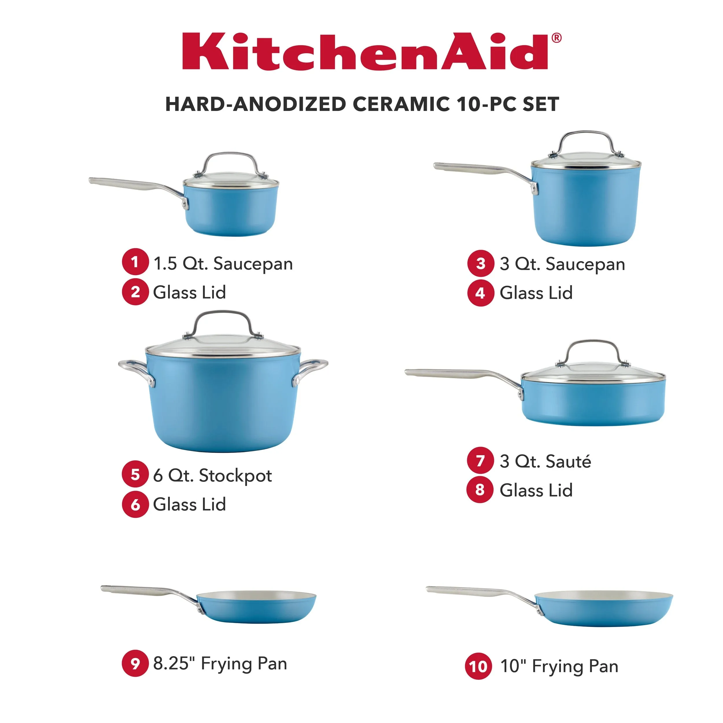 KitchenAid 10pc Hard Anodized Ceramic Cookware Set - Blue Velvet