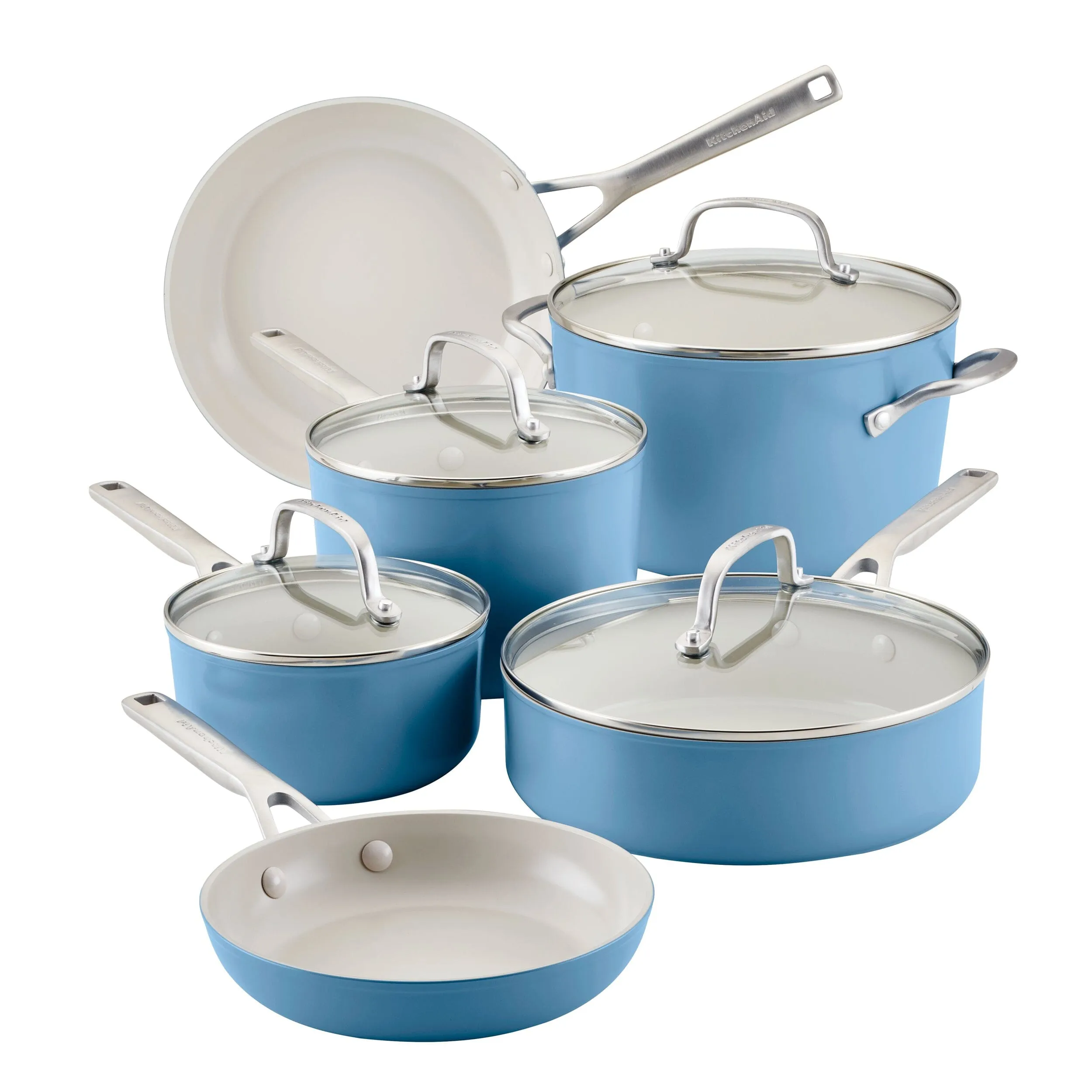 KitchenAid 10pc Hard Anodized Ceramic Cookware Set - Blue Velvet