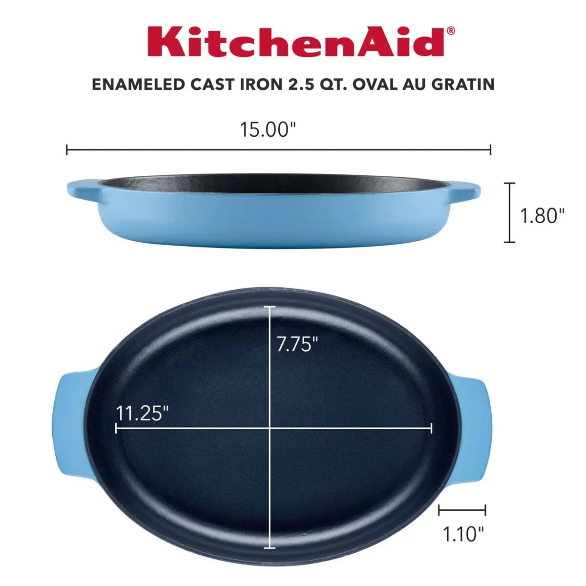 KitchenAid 2.5-Quart Enameled Cast Iron Au Gratin Roasting Pan - Blue Velvet