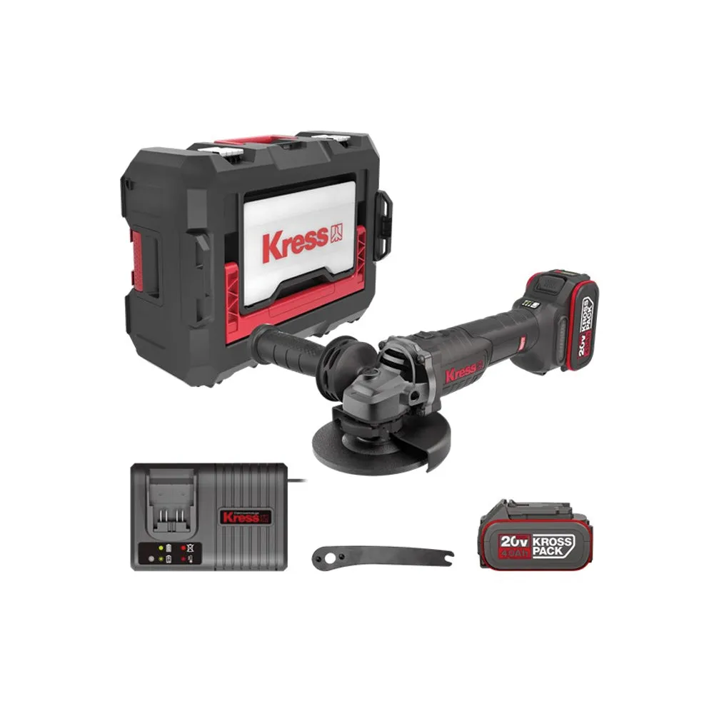 KRESS CORDLESS ANGLE GRINDER 20V BL 115MM  2 x 4.0AH 6A STACKING CASE