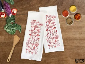 Large Flour Sack Towel Red Mushrooms Fungi Bar Kitchen Gift Organic Natural Cotton tea towel gift