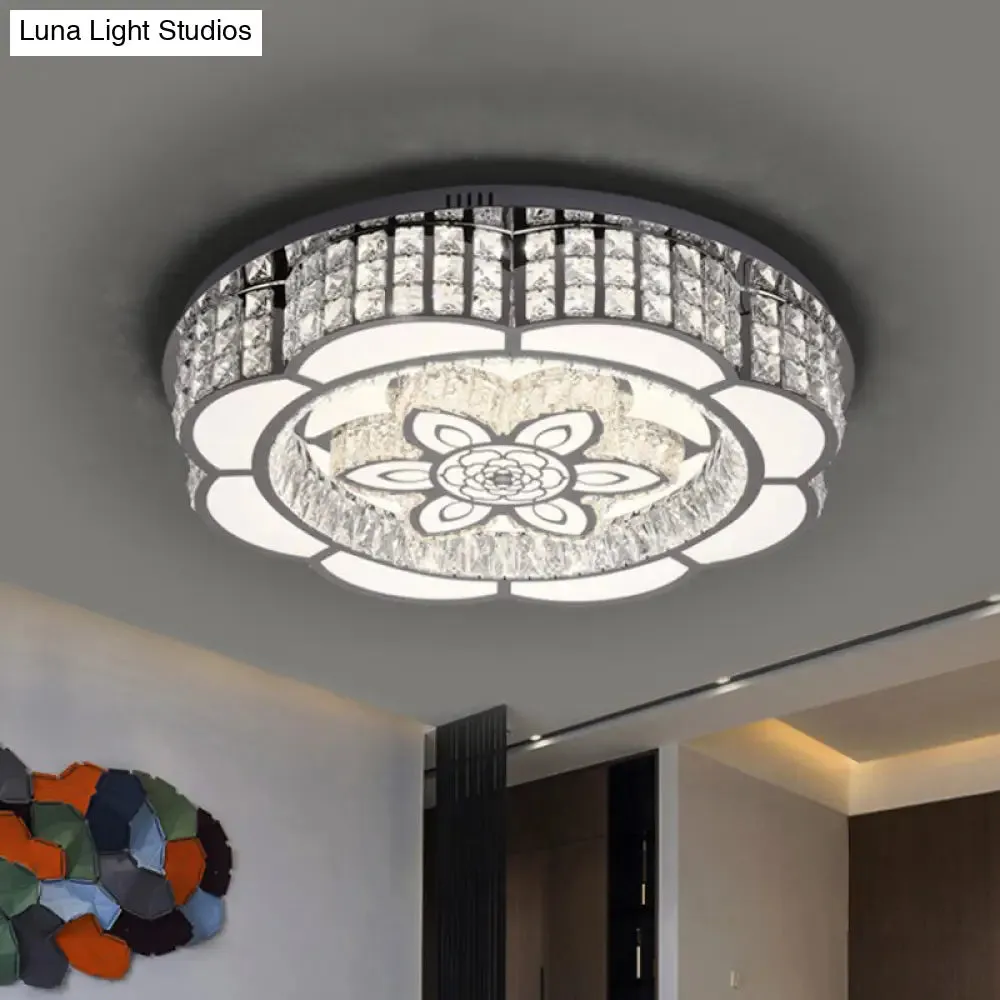 LED Crystal Flush Mount Ceiling Light in Chrome, Modern Flower Design, 23.5"/31.5" Wide