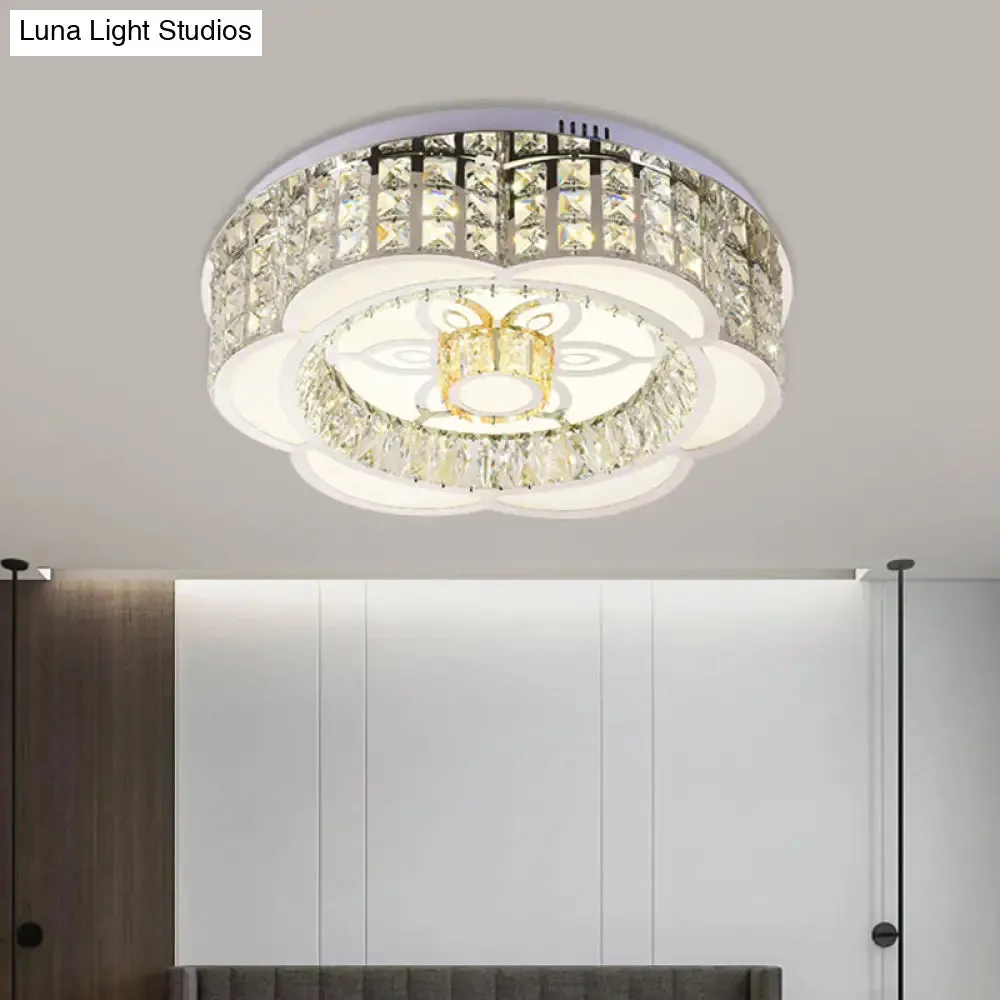 LED Crystal Flush Mount Ceiling Light in Chrome, Modern Flower Design, 23.5"/31.5" Wide