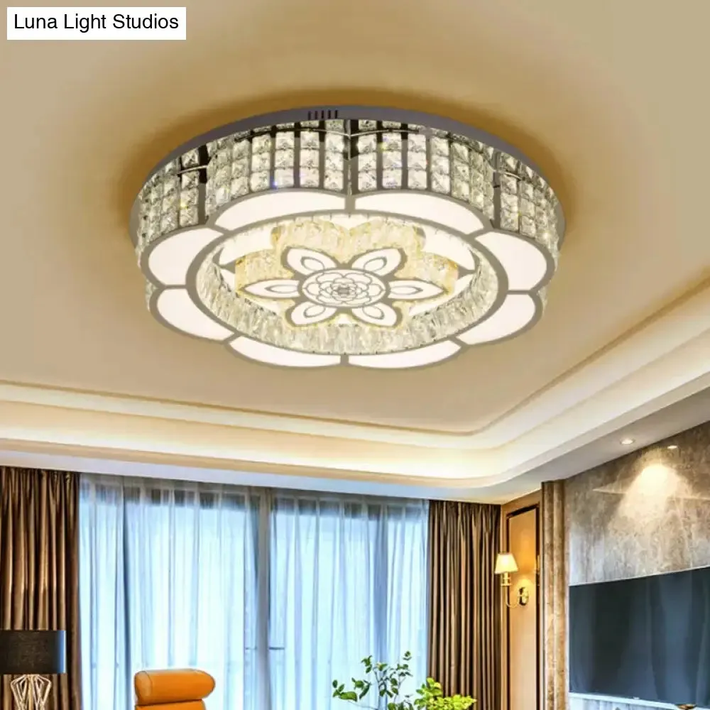 LED Crystal Flush Mount Ceiling Light in Chrome, Modern Flower Design, 23.5"/31.5" Wide