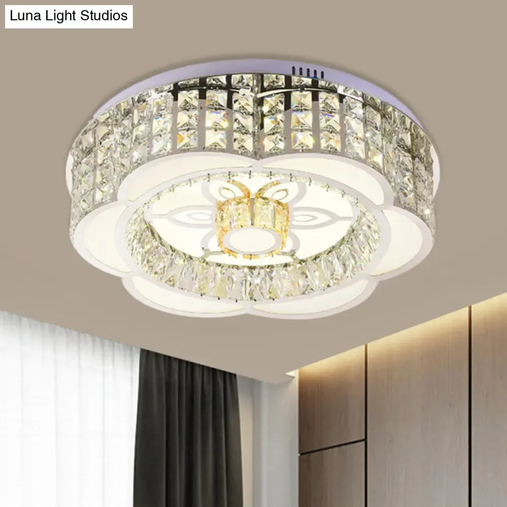 LED Crystal Flush Mount Ceiling Light in Chrome, Modern Flower Design, 23.5"/31.5" Wide