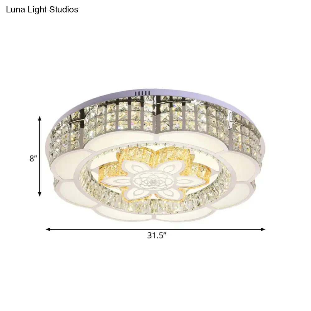 LED Crystal Flush Mount Ceiling Light in Chrome, Modern Flower Design, 23.5"/31.5" Wide