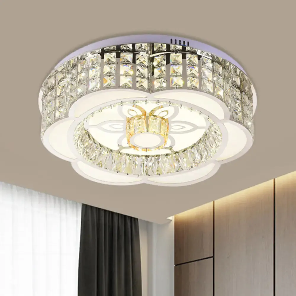 LED Crystal Flush Mount Ceiling Light in Chrome, Modern Flower Design, 23.5"/31.5" Wide