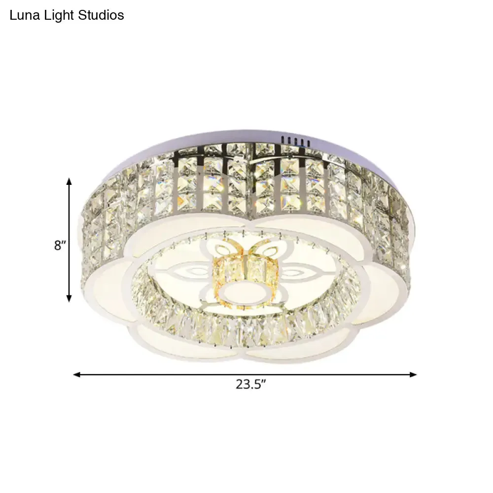 LED Crystal Flush Mount Ceiling Light in Chrome, Modern Flower Design, 23.5"/31.5" Wide