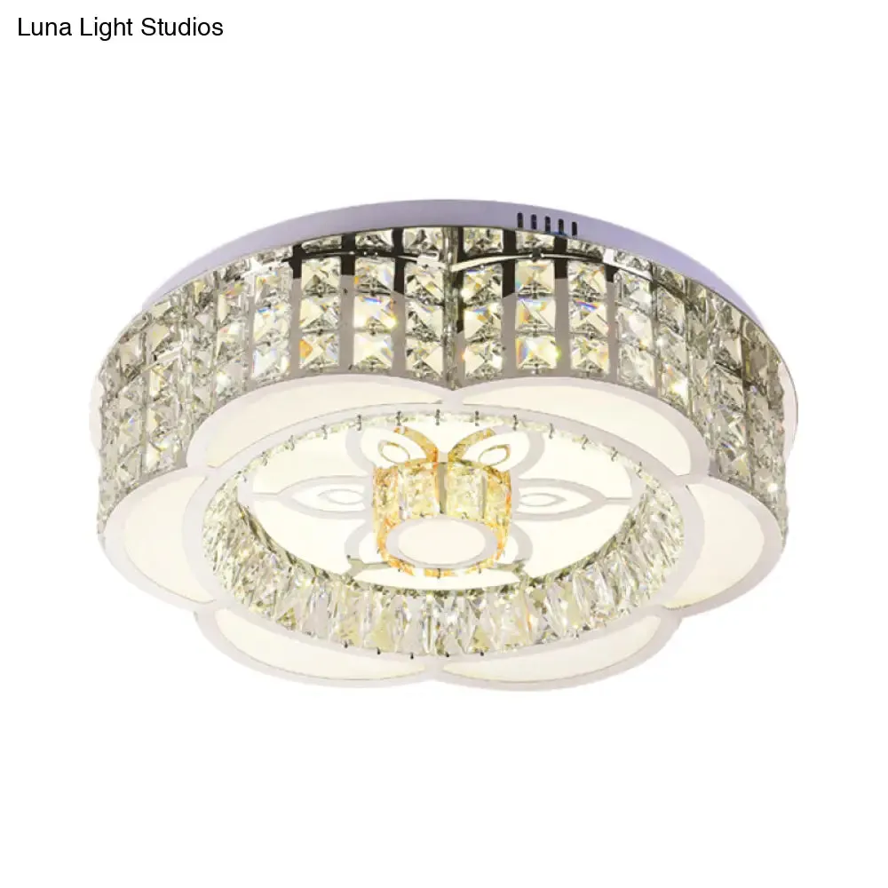 LED Crystal Flush Mount Ceiling Light in Chrome, Modern Flower Design, 23.5"/31.5" Wide