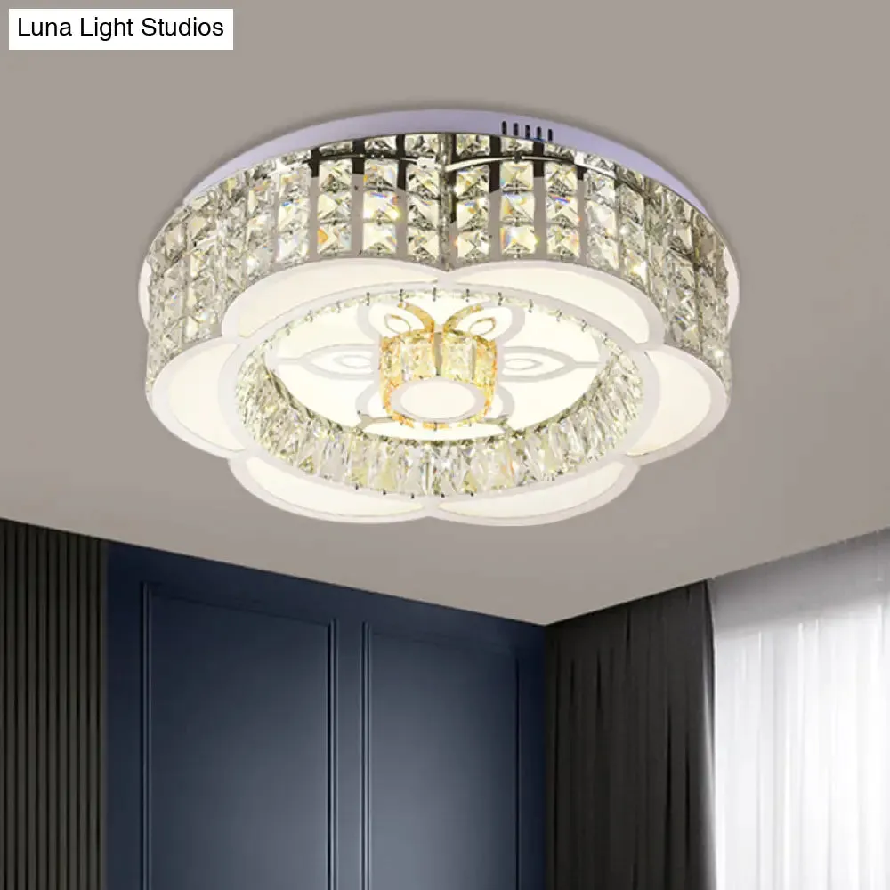 LED Crystal Flush Mount Ceiling Light in Chrome, Modern Flower Design, 23.5"/31.5" Wide