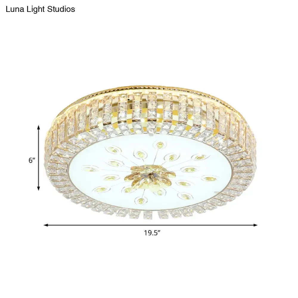 LED Crystal Flush Mount Fixture with Gold Finish for Modern Bedroom