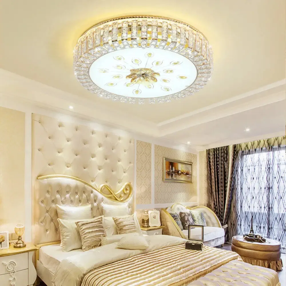 LED Crystal Flush Mount Fixture with Gold Finish for Modern Bedroom