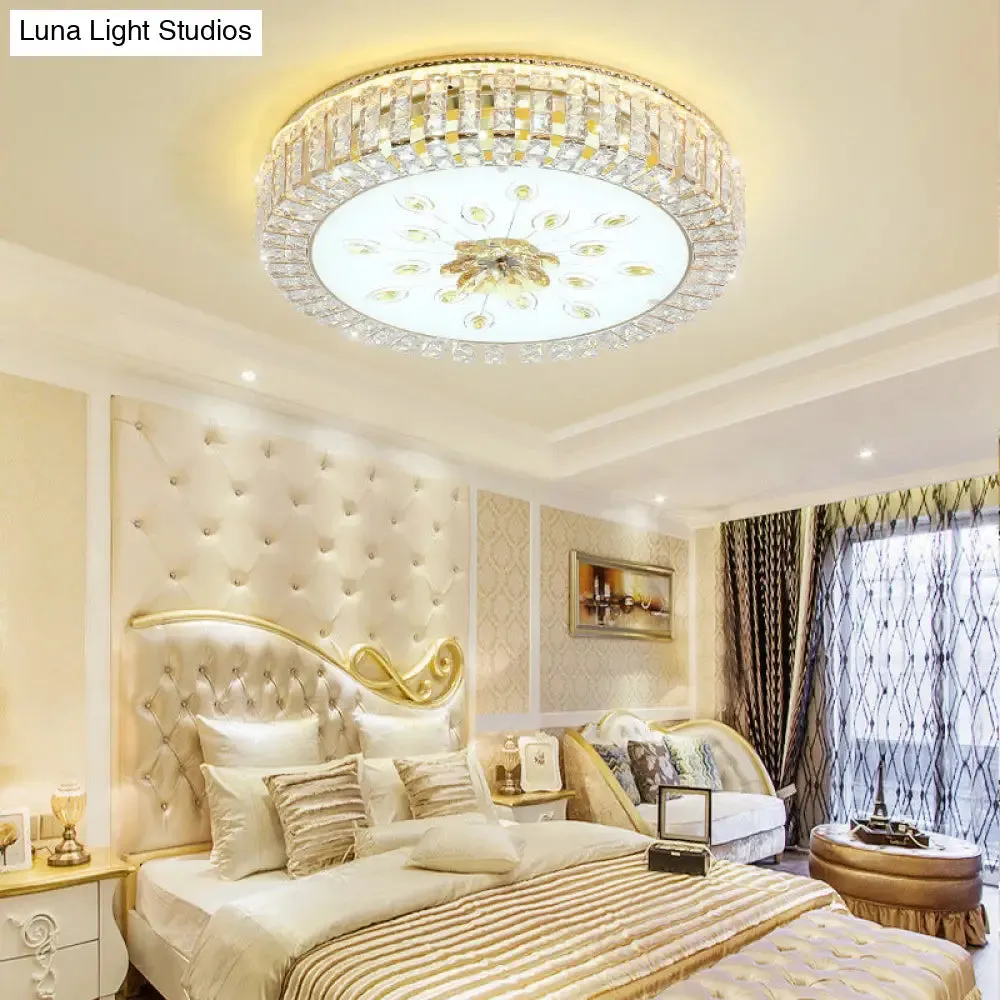 LED Crystal Flush Mount Fixture with Gold Finish for Modern Bedroom