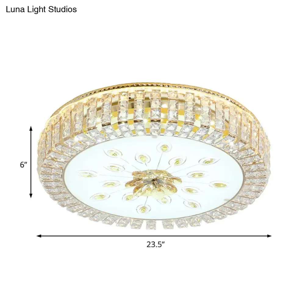 LED Crystal Flush Mount Fixture with Gold Finish for Modern Bedroom