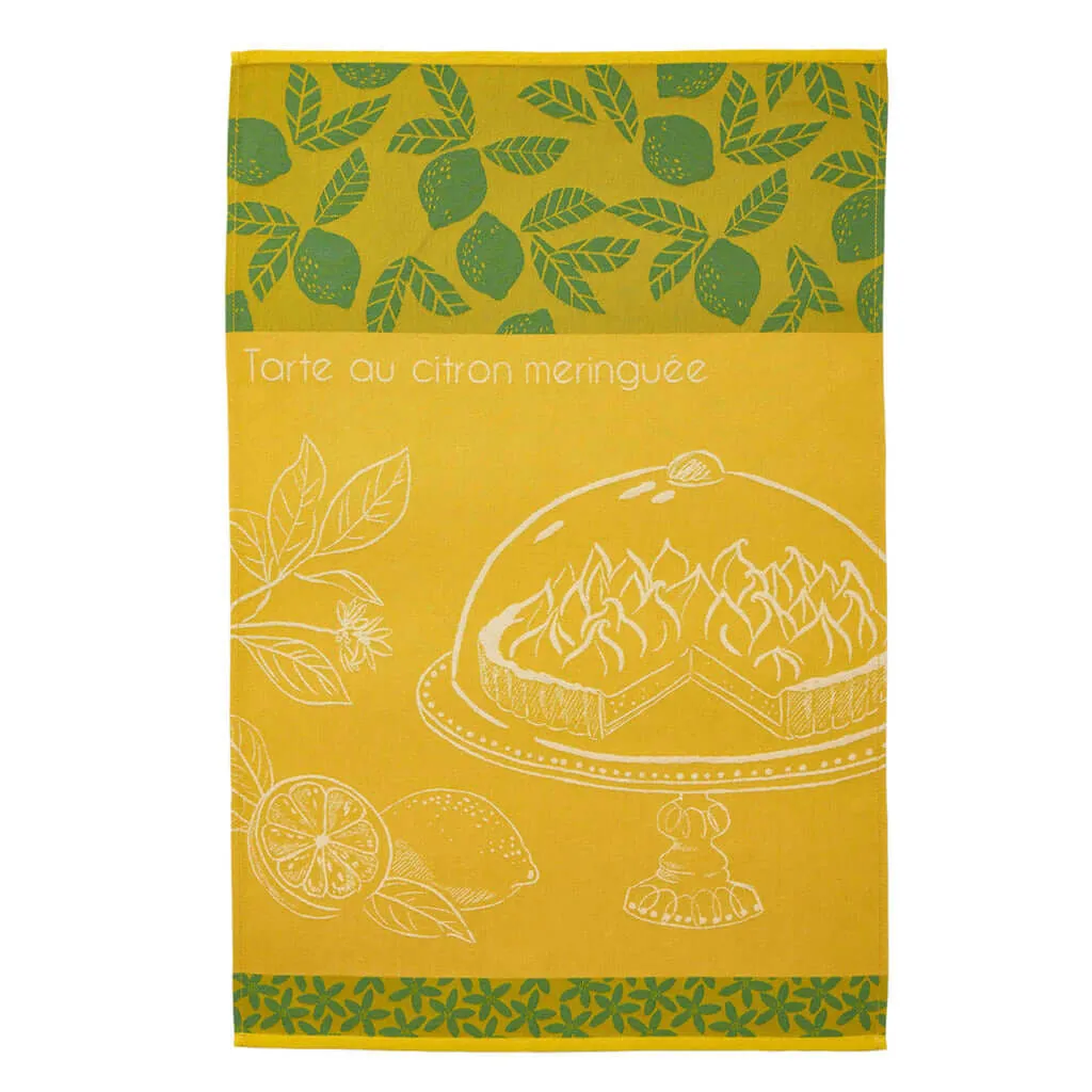 Lemon Meringue Pie (Tarte au Citron Meringuee) French Jacquard Cotton Dish Towel by Coucke